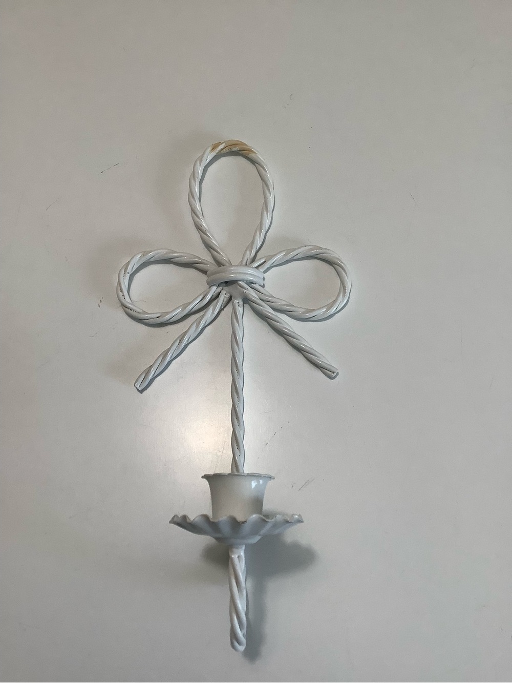 White Twisted Metal Bow Wall Sconce Candle Holder